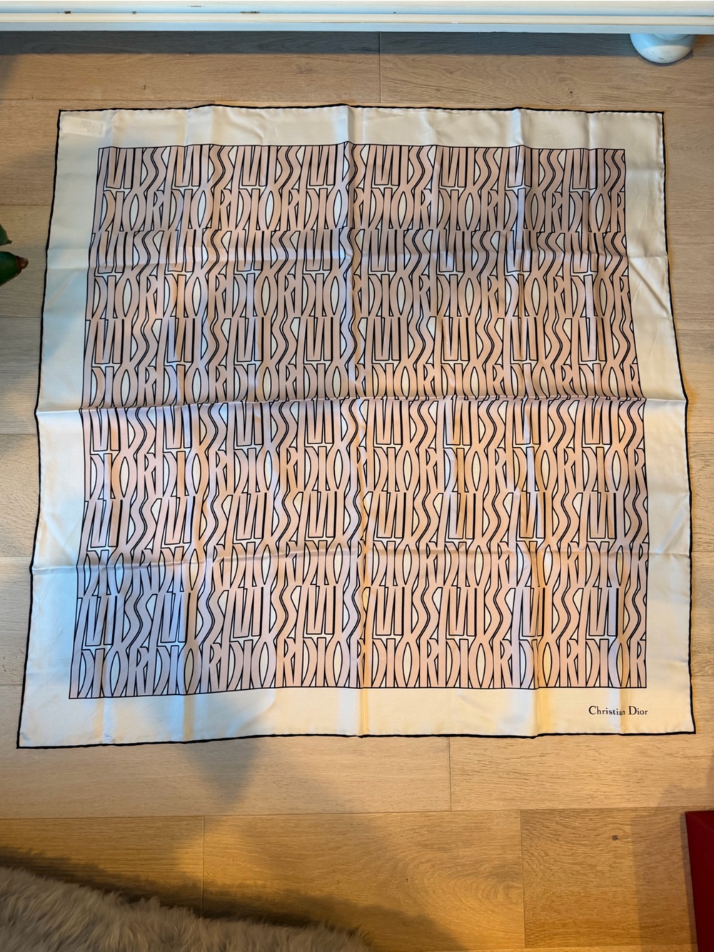 Dior Silk Scarf in Cream and Black with Abstract Line Motif